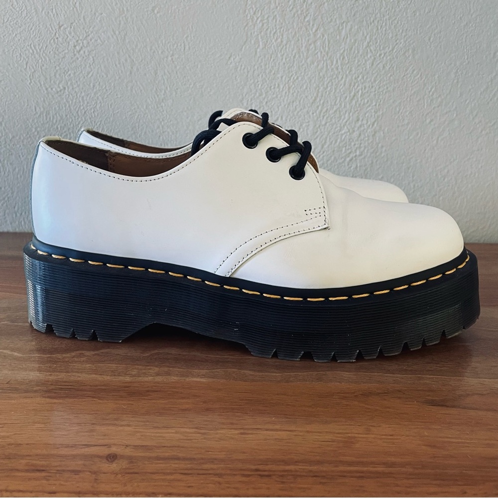 Dr. Martens White Leather Platform Oxford with Black Sole